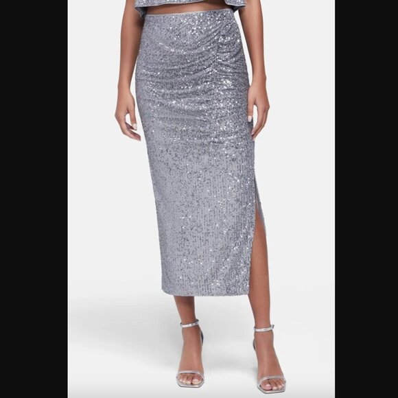 Wildfox Armidale Silver Sequin Side Slit Midi Skirt S NWT - Picture 3 of 9
